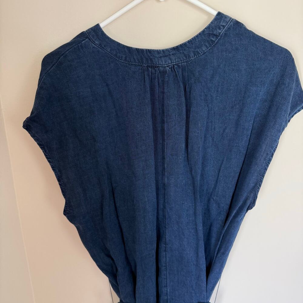 New With Tags Denim Dark Wash Chambray Banana Republic Belted Midi Dress- Medium - Picture 8 of 10